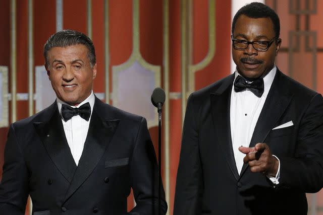 <p>Paul Drinkwater/NBCUniversal via Getty</p> Sylvester Stallone and Carl Weathers in 2017