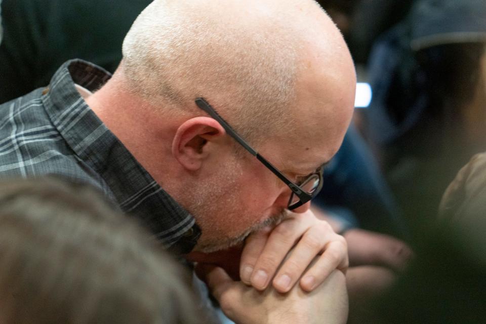 Craig Shilling, father of Justin Shilling, reacts after Jennifer Crumbley was found guilty on four counts of involuntary manslaughter on Tuesday, Feb. 6, 2024.