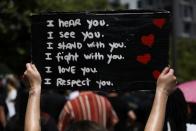 Protest against racial inequality in the aftermath of the death in Minneapolis police custody of George Floyd in Los Angeles