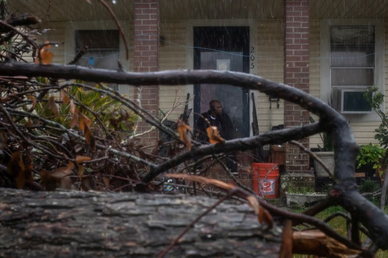 Resident watches arrival of Hurricane Delta in Lake Charles, Louisiana