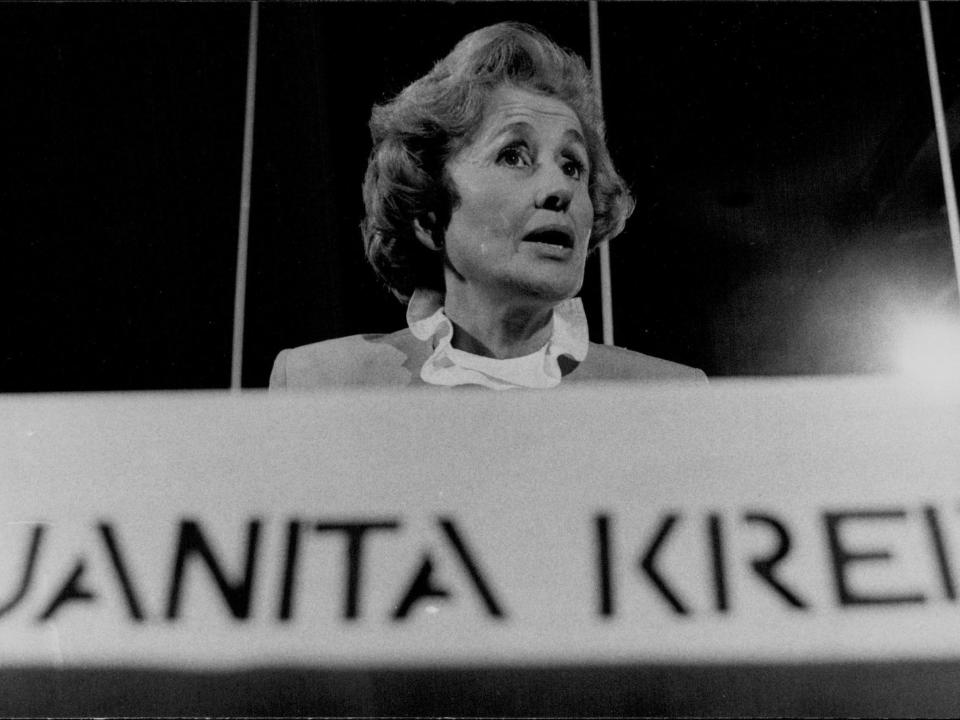 Juanita Kreps at the Wentworth Hotel in 1982.