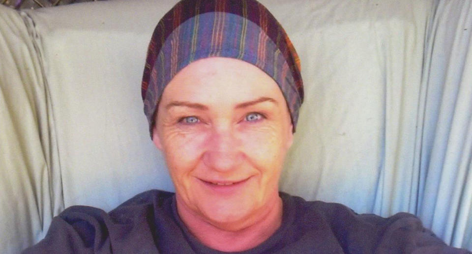 Kerry Robertson is pictured here during her first round of chemotherapy.