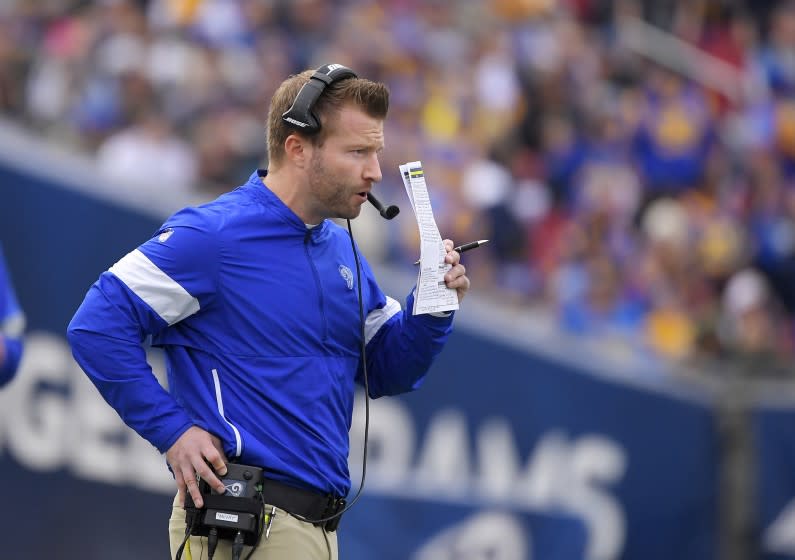 Rams coach Sean McVay stands on the sideline.