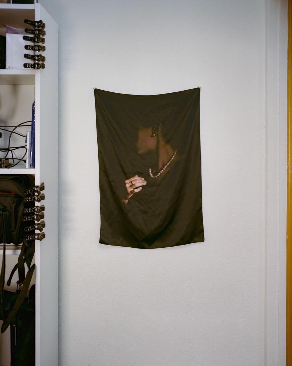 The photograph "Diamonds and Pearls" (2012) in Janna Ireland's studio.