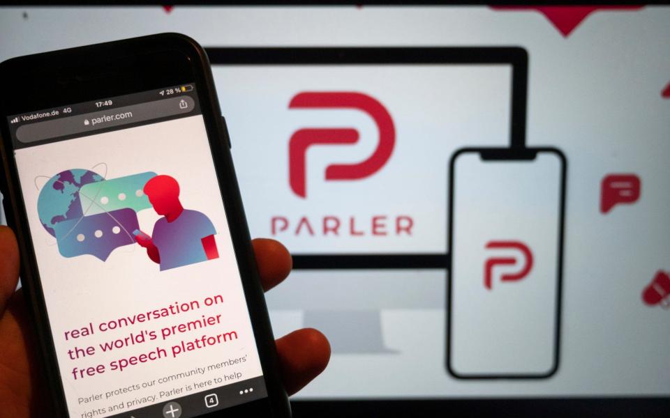 In this Jan. 10, 2021, file photo, the website of the social media platform Parler is displayed in Berlin. John Matze said Wednesday, Feb. 3 - Christophe Gateau/DPA
