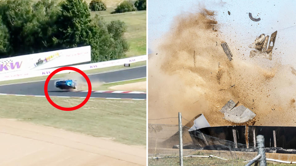 Keith Kassulke, pictured here involved in a frightening crash in practice for the Bathurst 12-Hour race.