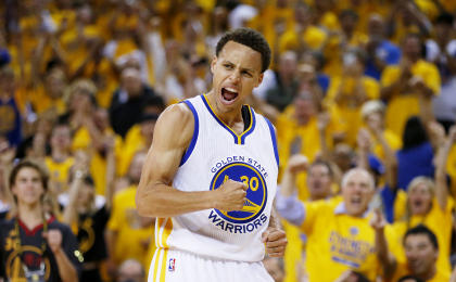 Stephen Curry, the regular-season MVP, is in position to collect an NBA title on King James' court on Tuesday. (Getty Images) 