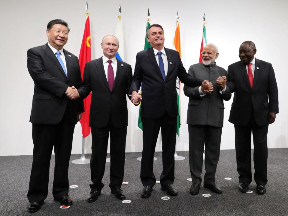 BRICS countries leaders Xi Jinping, Vladimir Putin, Jair Bolsonaro, Narendra Modi, and Cyril Ramaphosa