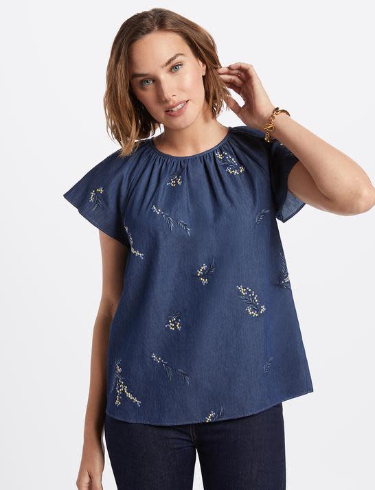 Embroidered Chambray Swing Top (Credit: Draper James)