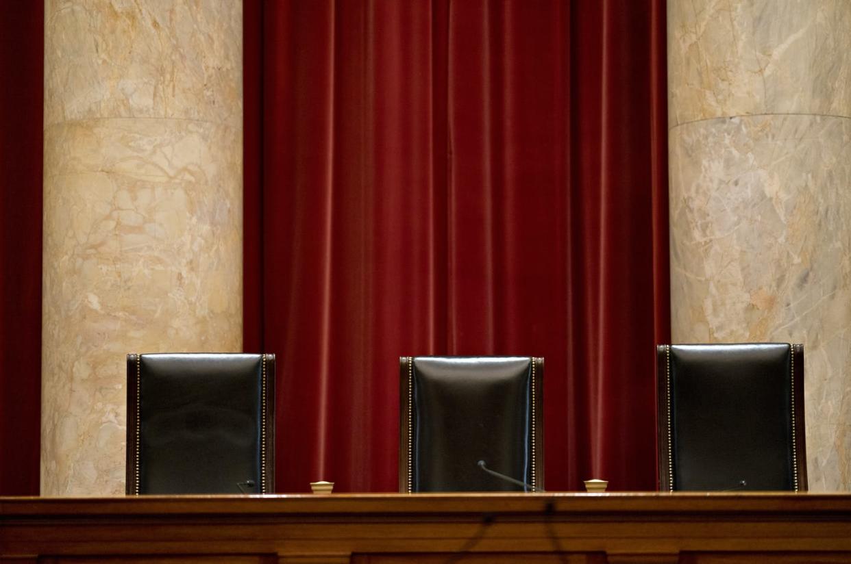 <span class="caption">What will judges do? And when will they do it?</span> <span class="attribution"><a class="link " href="https://www.gettyimages.com/detail/photo/three-leather-chairs-in-a-courtroom-royalty-free-image/1161402453?adppopup=true" rel="nofollow noopener" target="_blank" data-ylk="slk:Andrew Harrer/Bloomberg via Getty Images;elm:context_link;itc:0;sec:content-canvas">Andrew Harrer/Bloomberg via Getty Images</a></span>