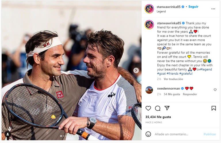 Roger Federer y Stanislas Wawrinka (Foto: Instagram @stanwawrinka85)