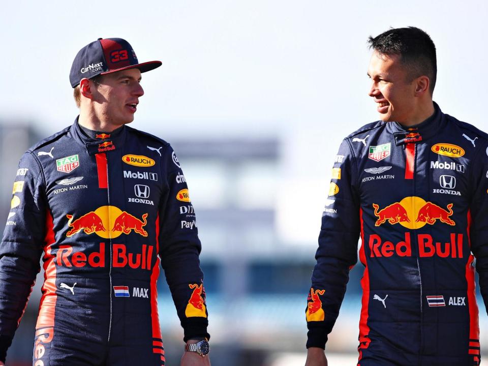 Red Bull Formula One drivers Max Verstappen (L) and Alexander Albon: Getty Images