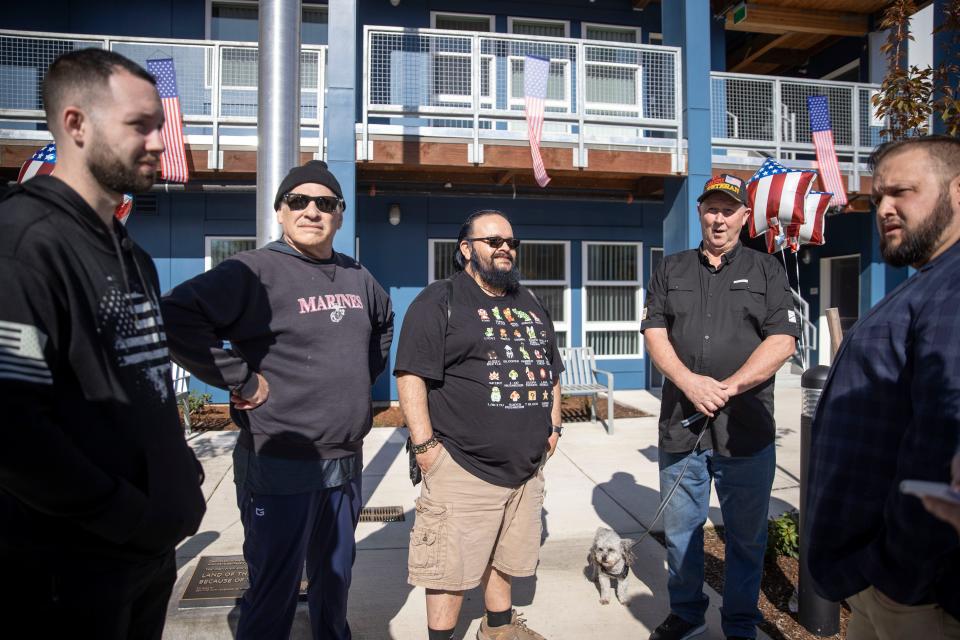 Anthony Kinnon, center, was among the first veterans to move into Courtney Place in downtown Salem. Steven Diaz, left, and Steve Taylor were among the others.