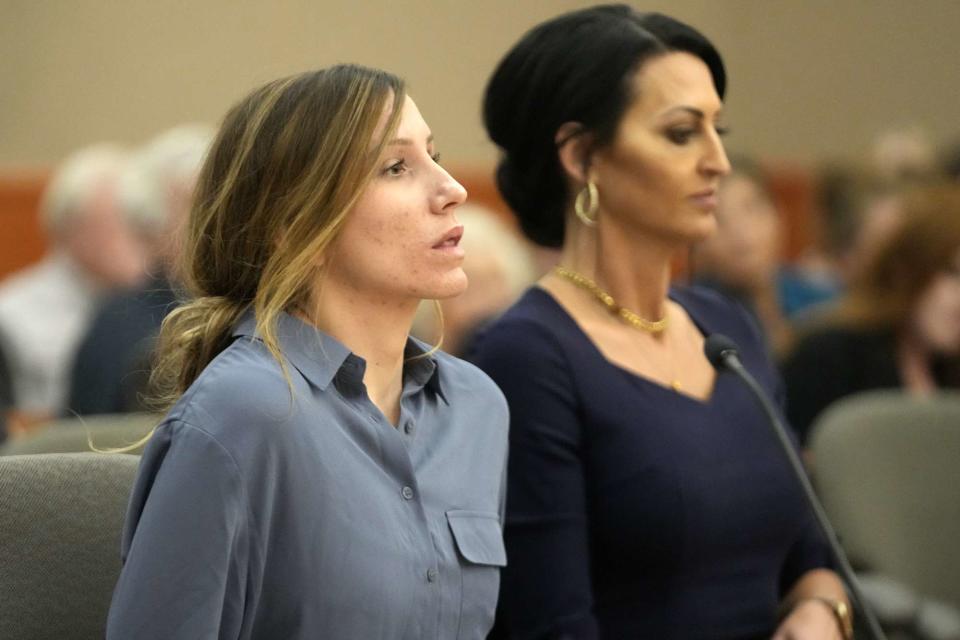 <p>Rick Bowmer/AP Photo</p> Kouri Richins appears in court beside her attorney Skye Lazaro in Park City, Utah 