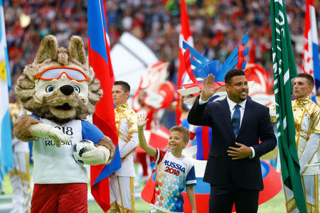 Soccer Football - World Cup - Opening Ceremony - Luzhniki Stadium, Moscow, Russia - June 14, 2018 Former player player Ronaldo during the opening ceremony REUTERS/Kai Pfaffenbach