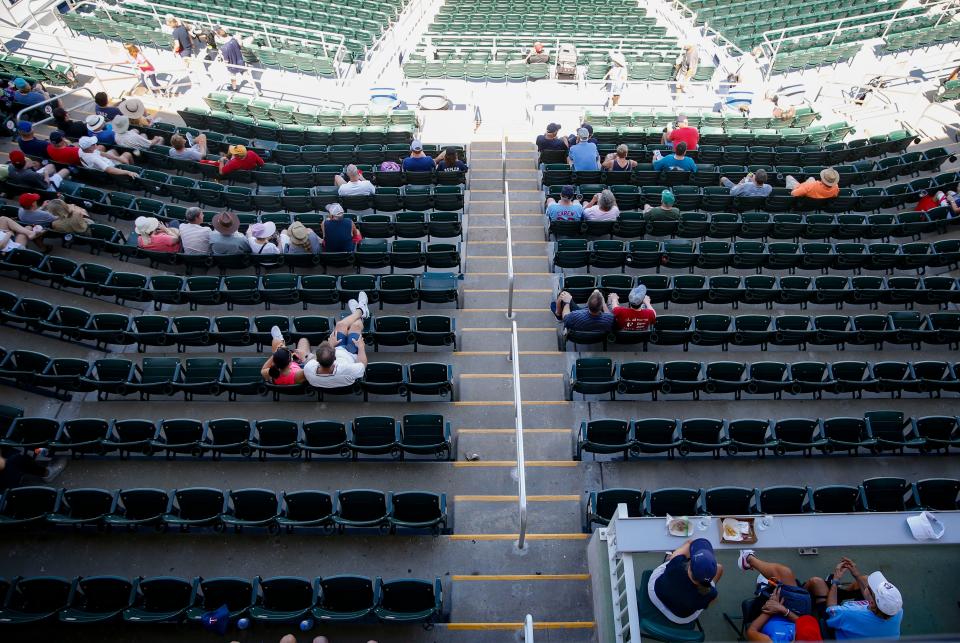 Fans attend the first full-squad spring training workout for the Minnesota Twins at Hammond Stadium in Fort Myers on Monday, Feb. 20, 2023. 