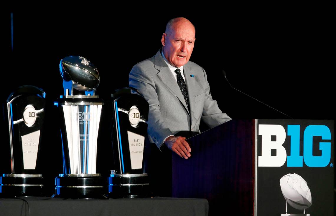 Big Ten Commissioner Jim Delany speaks during the Big Ten Football Media Days event at Hilton Chicago in 2019. Jim Young/USA TODAY Sports