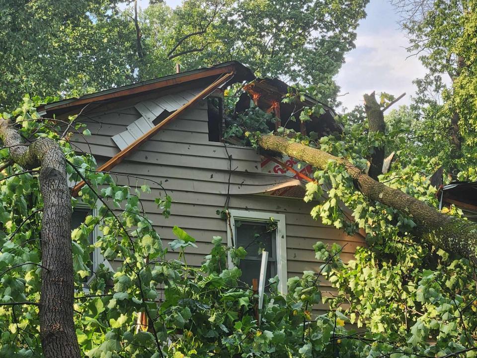 A tree fell on top of a home on Marienstein Road in Upper Black Eddy, on Tuesday, July 16, 2024, when a severe thunderstorm passed through the region causing widespread wind damage.