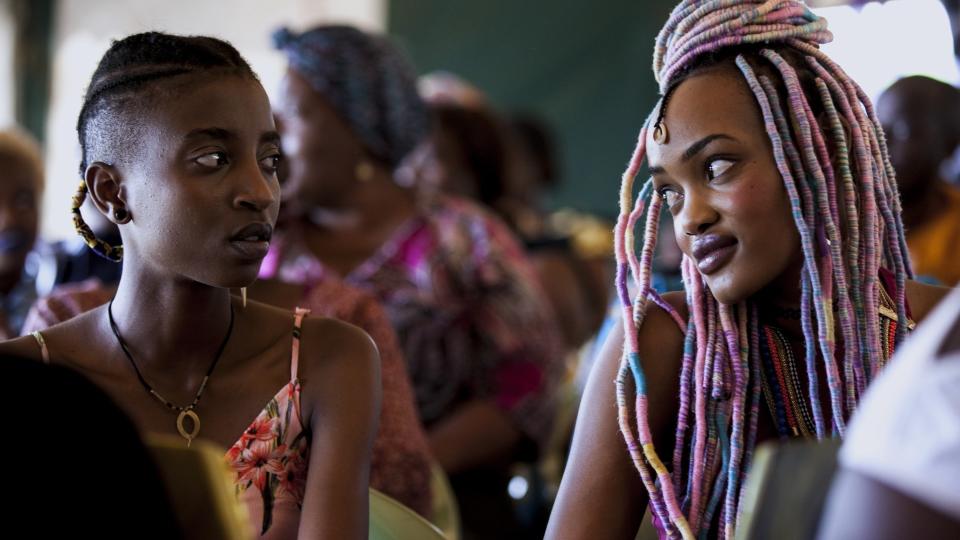 Samantha Mugatsia and Sheila Munyiva stare at each other