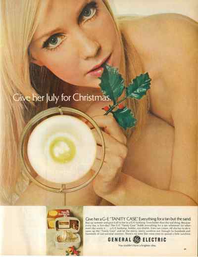 A sexy ad from G.E. for a tanning lamp as a Christmas gift. All shades of wrong here.