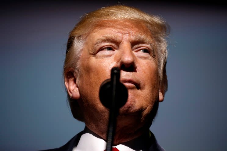 President Trump speaks at the National Rifle Association Leadership Forum in Atlanta on April 28, 2017. (Photo: Jonathan Ernst/Reuters)