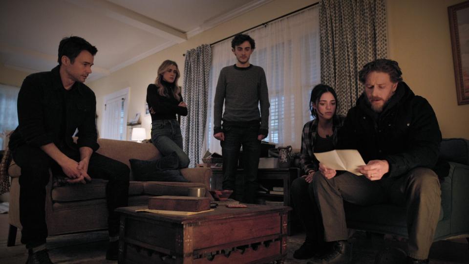 MANIFEST SEASON 04. (L to R) Matt Long as Zeke Landon, Matt Long as Zeke Landon in Manifest Season 04. Melissa Roxburgh as Michaela Stone, Melissa Roxburgh as Michaela Stone in Manifest Season 04. Ty Doran as Cal Stone (as teen), Ty Doran as Cal Stone (as teen) in Manifest Season 04. Luna Blaise as Olive Stone, Luna Blaise as Olive Stone in Manifest Season 04. Josh Dallas as Ben Stone, Josh Dallas as Ben Stone in Manifest Season 04. Cr. Netflix © 2022