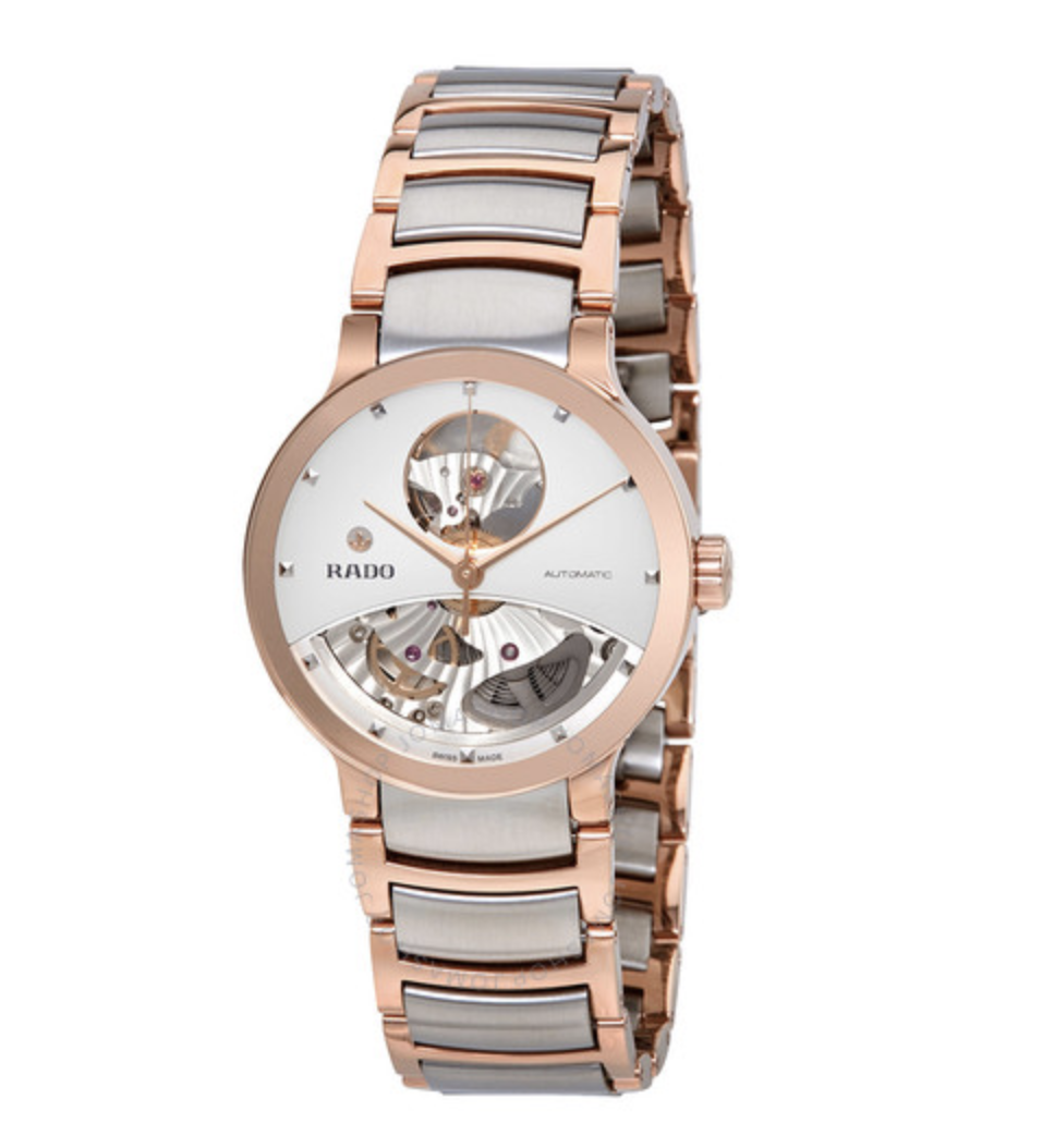 Centrix Open Heart Automatic Silver Skeleton Dial Ladies Watch