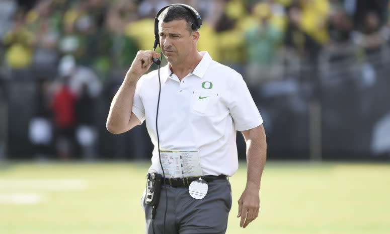 A solo shot of Oregon Ducks football coach Mario Cristobal.