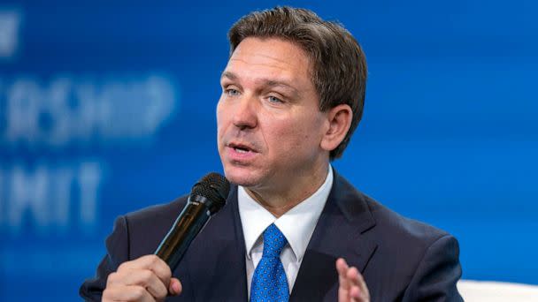 PHOTO: FILE - Florida Gov. Ron DeSantis speaks at the Heritage Foundation 50th Anniversary Celebration leadership summit, April 21, 2023, in Oxon Hill, Md. (Alex Brandon/AP, FILE)