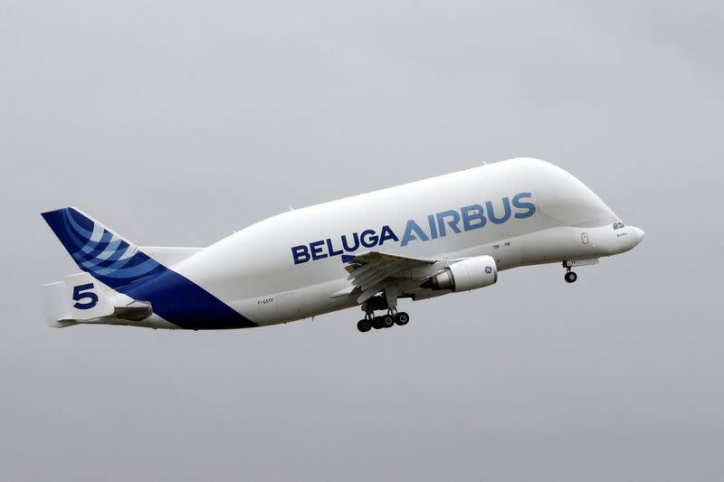 FILE PHOTO: An Airbus Beluga XL transport plane takes off at Albert airport