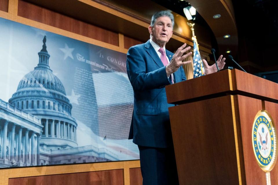 Sen Joe Manchin speaks at a Capitol Hill press conference on 1 November. (Copyright 2021 The Associated Press. All rights reserved.)