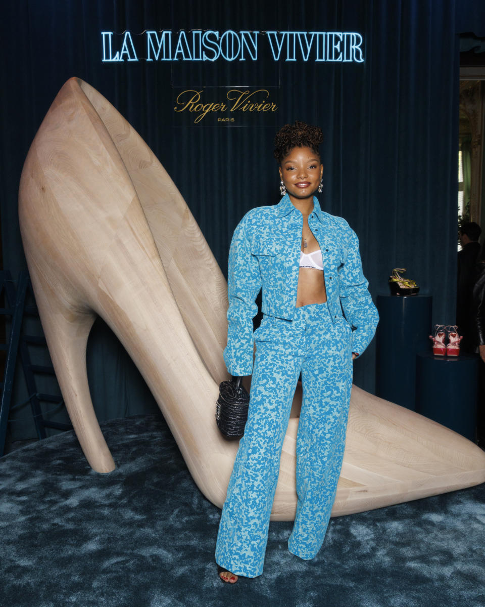 Halle Bailey at the <a href="https://wwd.com/business-news/financial/tods-reports-return-profitability-revenue-gains-in-first-half-1235313145/" rel="nofollow noopener" target="_blank" data-ylk="slk:Roger Vivier;elm:context_link;itc:0;sec:content-canvas" class="link ">Roger Vivier</a> event in Paris.