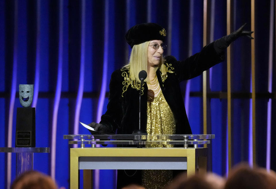 Barbara Streisand accepts the life achievement award during the 30th annual Screen Actors Guild Awards on Saturday, Feb. 24, 2024, at the Shrine Auditorium in Los Angeles. (AP Photo/Chris Pizzello)