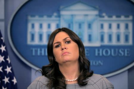 U.S. White House Press Secretary Sarah Huckabee Sanders holds the daily briefing at the White House in Washington, DC, U.S. January 3, 2018. REUTERS/Carlos Barria