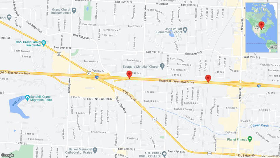 A detailed map that shows the affected road due to 'Reports of a crash on eastbound I-70' on September 23rd at 12:43 p.m.