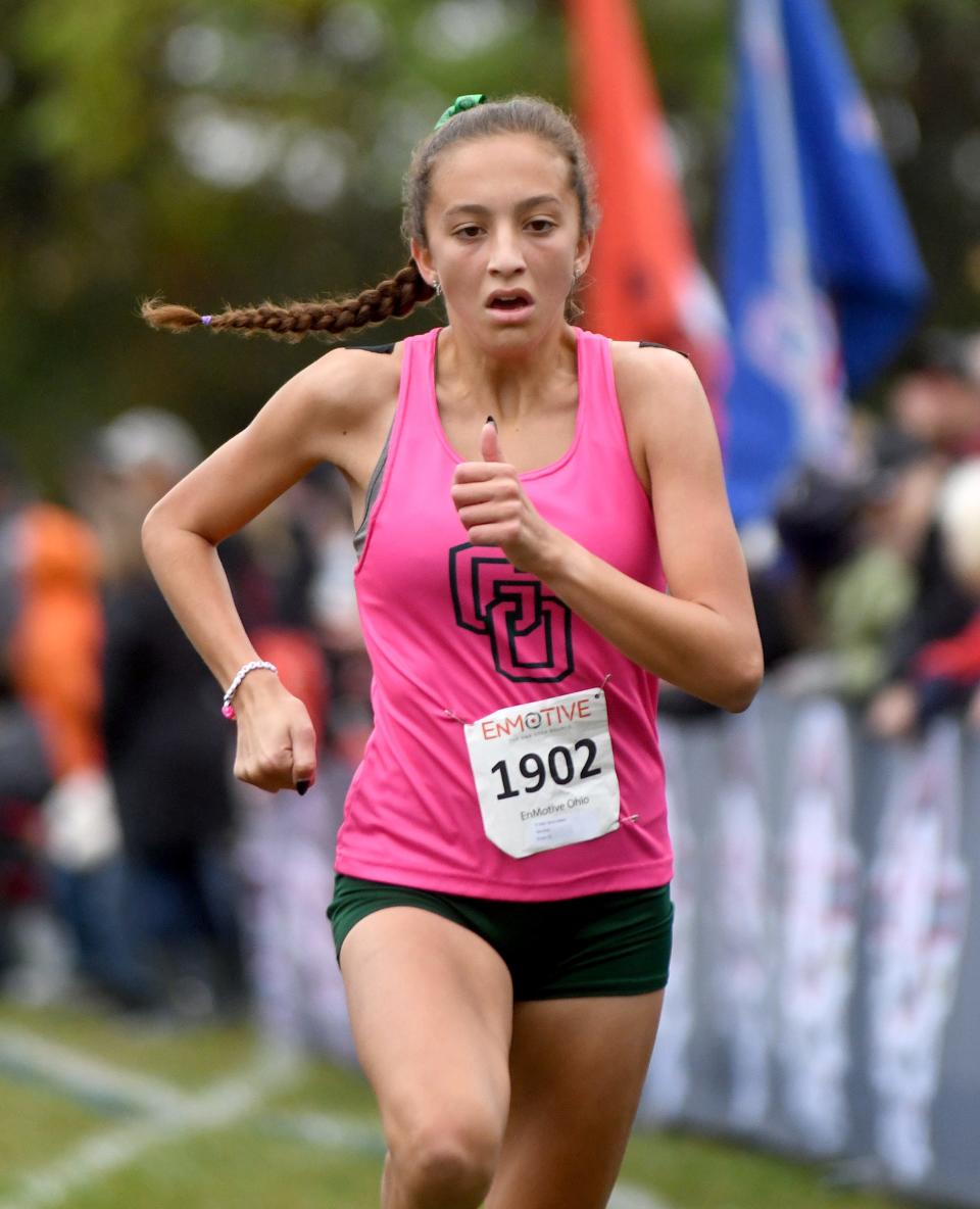 GlenOak's Nora Salem finishes runner-up in the girls race at last fall's Federal League Cross Country Championships.
