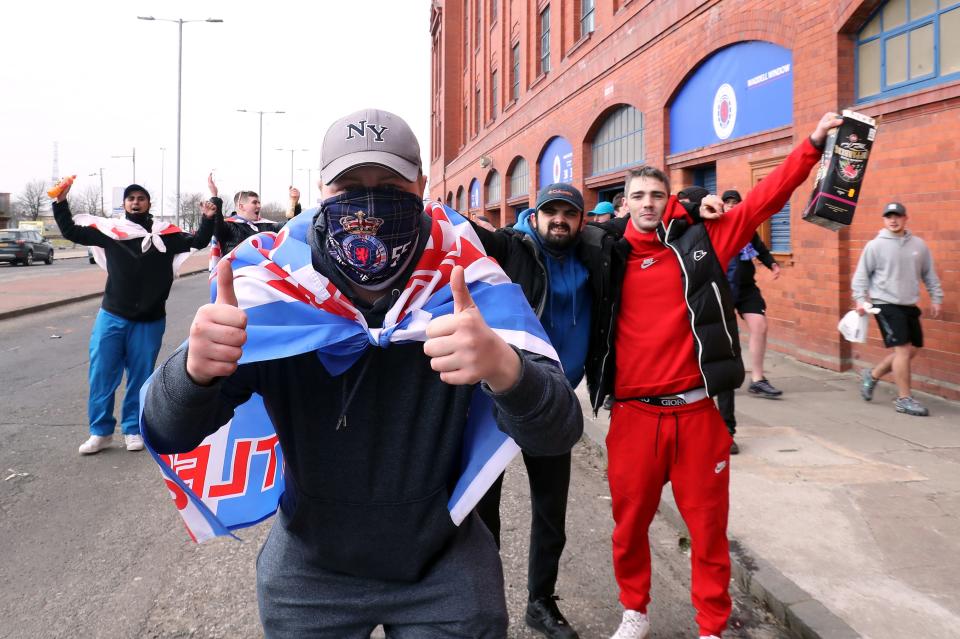 Rangers fans outside the ground ahead of the Scottish Premiership match at Ibrox Stadium, GlasgowPA