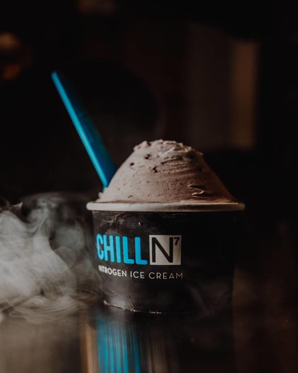 Ice cream at Chill-N is flash-frozen at 320 degrees below zero to produce its unique creaminess. The company was founded in Miami in 2012 and quickly spread beyond south Florida, becoming one of the first large-scale liquid nitrogen ice cream concepts in the nation.