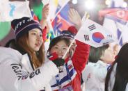 <p>Pyeongchang 2018 Winter Olympics – Closing ceremony – Pyeongchang Olympic Stadium – Pyeongchang, South Korea – February 25, 2018 – The delegation of the unified Korea team during the closing ceremony. REUTERS/Lucy Nicholson </p>