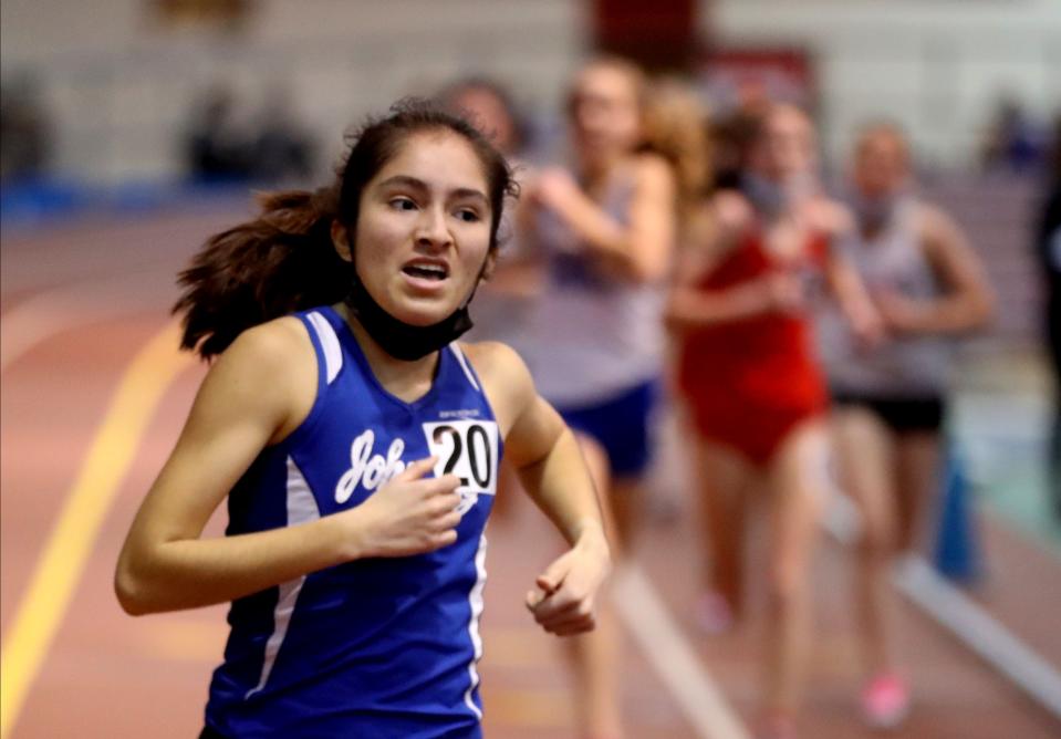 Amelie Guzman of John Jay East Fishkill won the girls 3,000 meters at the Northern Counties Indoor Track and Field Championships at the New Balance Armory in Manhattan Jan. 23, 2022.