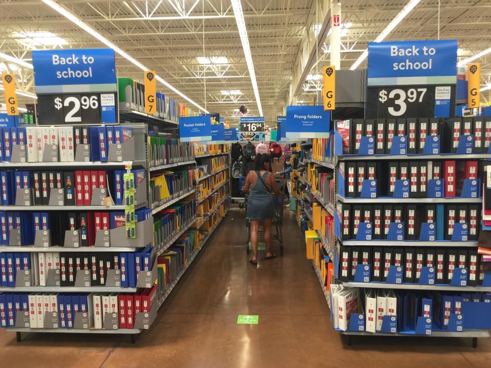 POMPANO BEACH, FL - AUGUST 09: General view of school supplies at Walmart as Broward County school board continues reopening discussions of a 100% eLearning instruction amid warnings, surge in cases as Florida reported more than 6,229 new COVID-19 cases Sunday, bringing the state's total to more than 532,806 cases of COVID-19 on August 9, 2020 in Pompano Beach, Florida. Credit: mpi04/MediaPunch /IPX