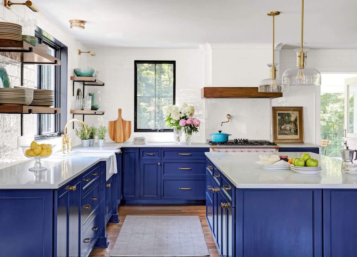 blue and white kitchen of kelly ross