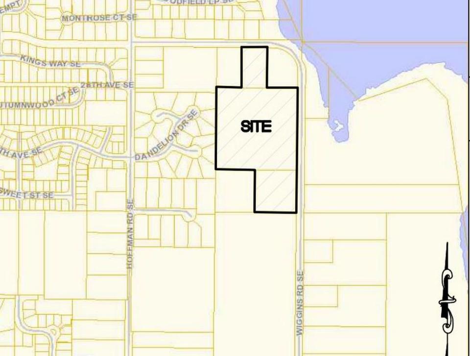 The site of a new housing proposal on Wiggins Road in Olympia. The nearby body of water is Chambers Lake.