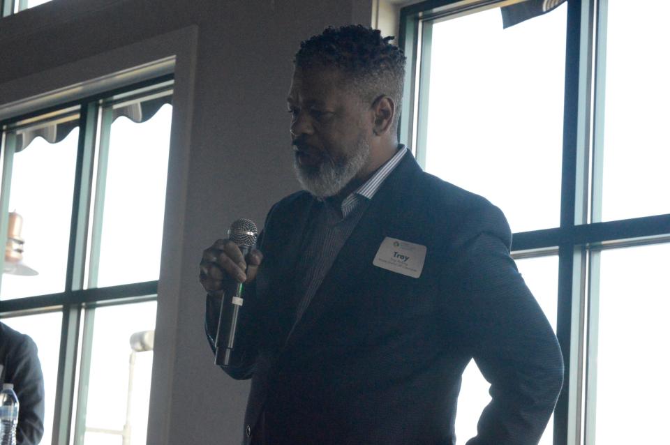 Troy Rolling, Republican candidate for the 38th Michigan House District, speaks to attendees at the West Coast Chamber of Commerce candidate forum, Monday, June 20, 2022.