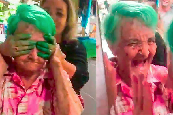 La mejor reacción de una abuela tras pintarse el pelo por primera vez. Foto: instagram/imperialhairbr