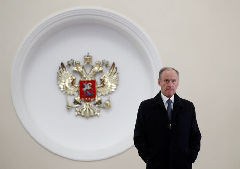 FILE PHOTO: Secretary of Russia's Security Council Nikolai Patrushev leaves after a meeting of President Vladimir Putin with U.S. National Security Adviser John Bolton at the Kremlin in Moscow