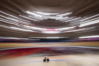 <p>IZU, JAPAN - AUGUST 04: Patryk Rajkowski of Poland warms up on the track on day twelve of the Tokyo 2020 Olympic Games at Izu Velodrome on August 04, 2021 in Izu, Japan. (Photo by Justin Setterfield/Getty Images)</p> 