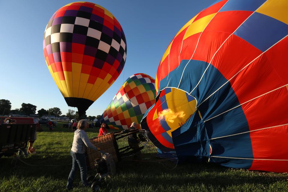 A hot air balloon is inflated in Coshocton.