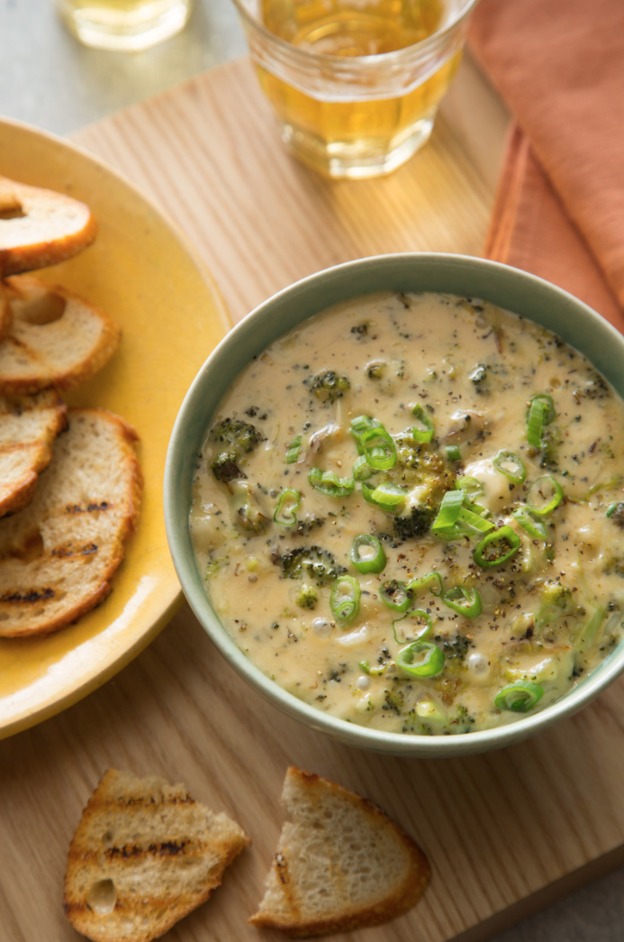 Roasted Broccoli and White Cheddar Queso Fundido