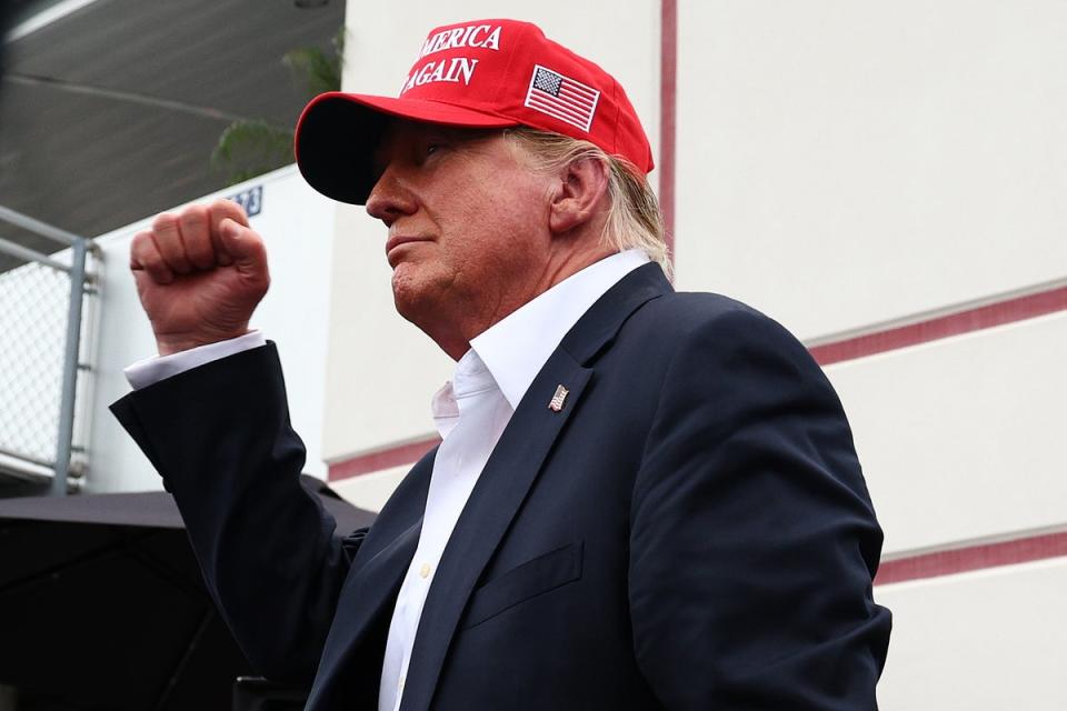 Former president and Republican presidential candidate Donald Trump attends the NASCAR Cup Series Coca-Cola 600 at Charlotte Motor Speedway (Getty Images)